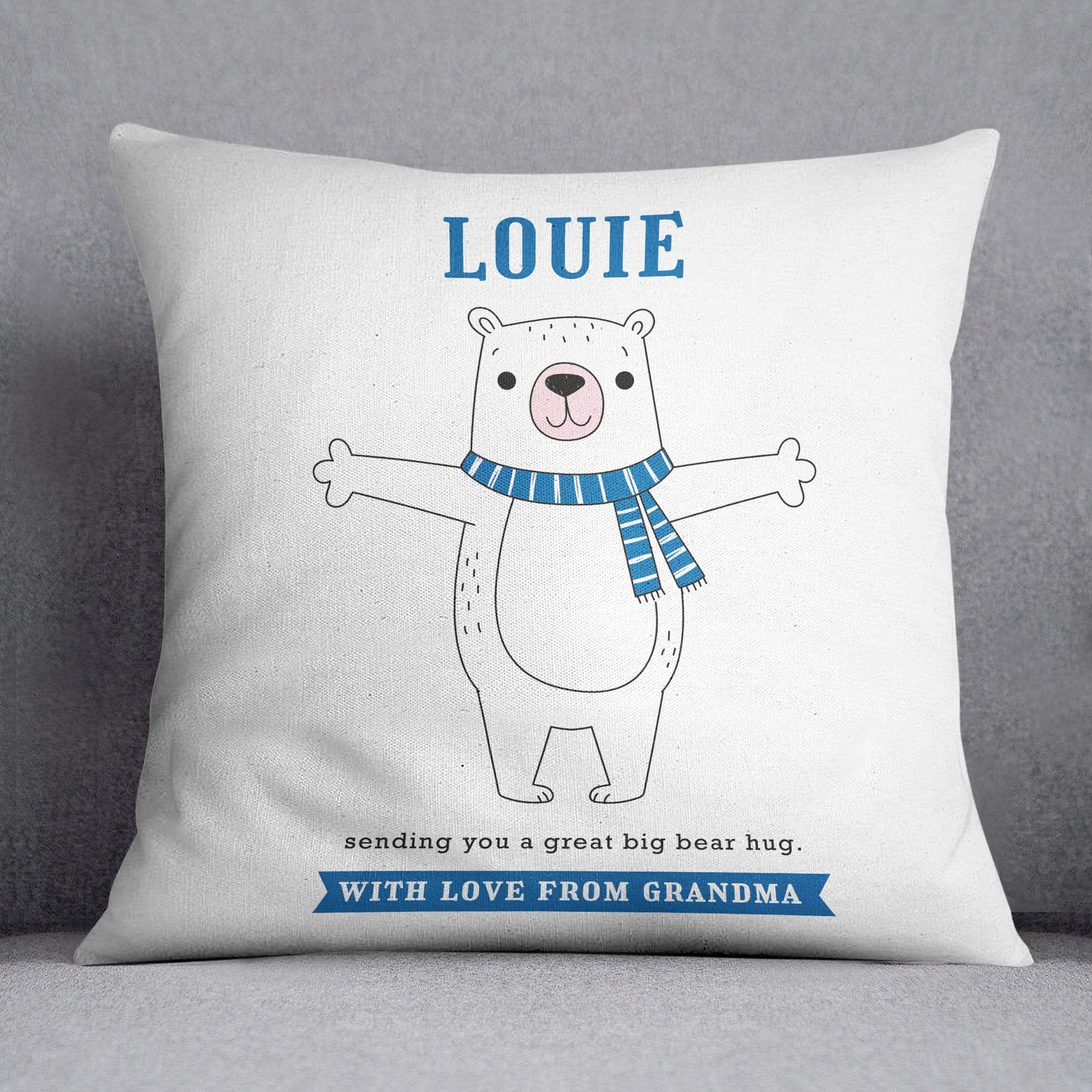Blue Bear Hug Personalised Cushion